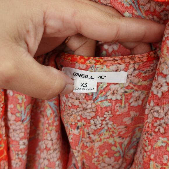 O'neill Orange Floral Multicolor Light Flowy Short Sleeve Mini SunDress Size XS - Picture 7 of 9